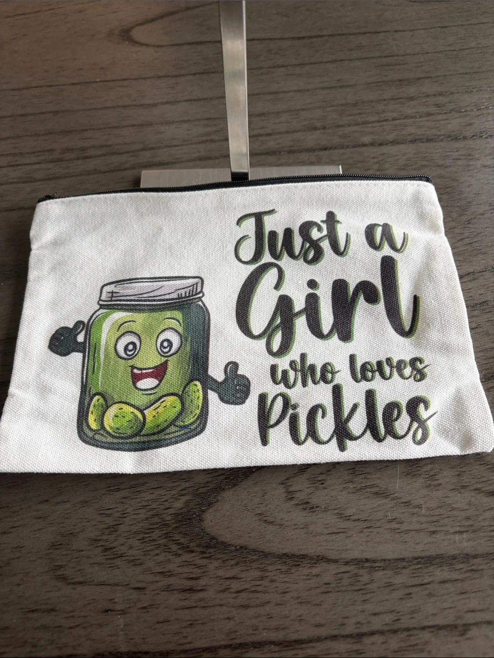 White Pickle Jar Print Canvas Tote Bag with Zippered pouch